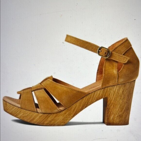 Eric Michael (41) Savy Sandals Mustard Brown Suede Chunky Heel & Platform - Picture 1 of 10